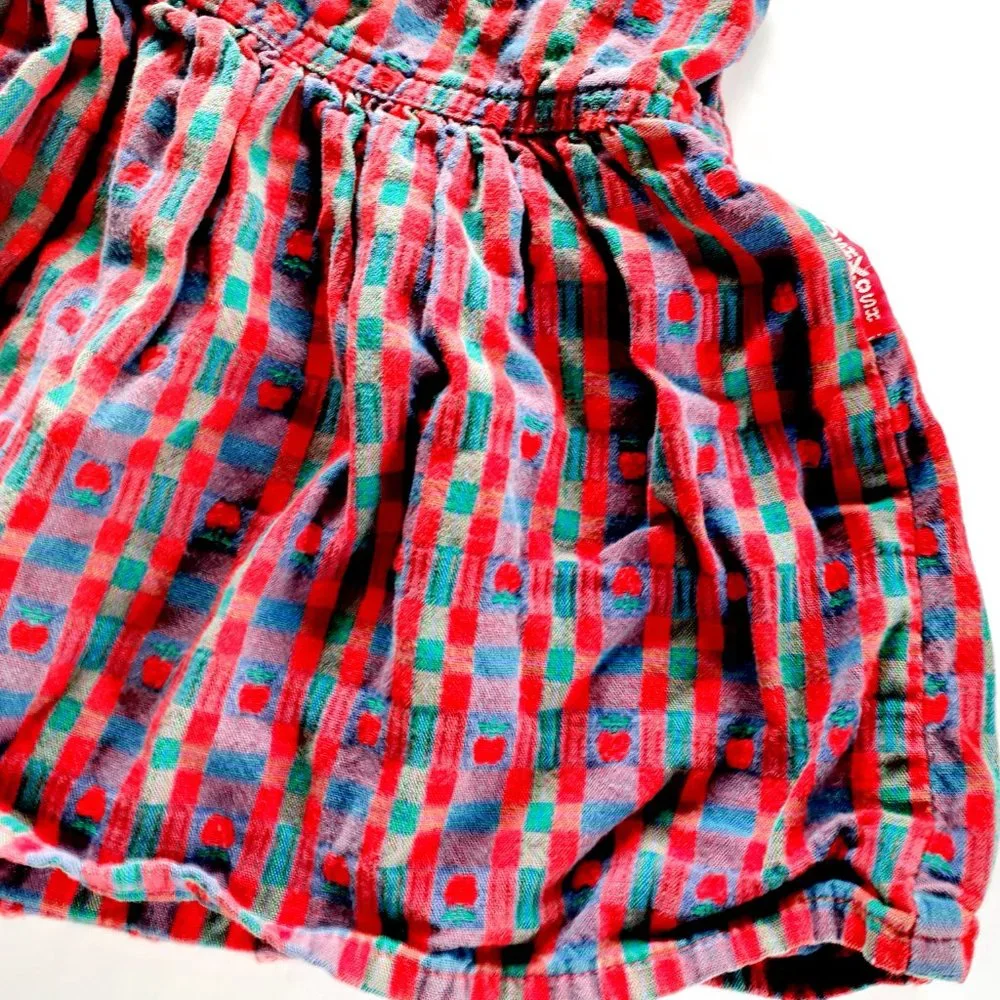 Vintage Oshkosh Girls Dress Jumper Apples Red Plaid Size 2T